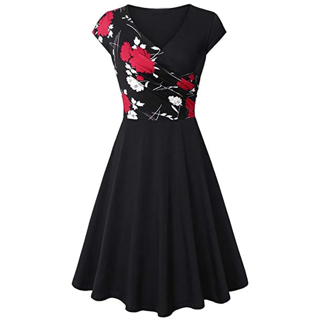 SAGACE Polyester Elegant Flared Dress Woman Empire Waist Dress High Waist Ladies Flared Dresses Retro Elegant A-line Dresses