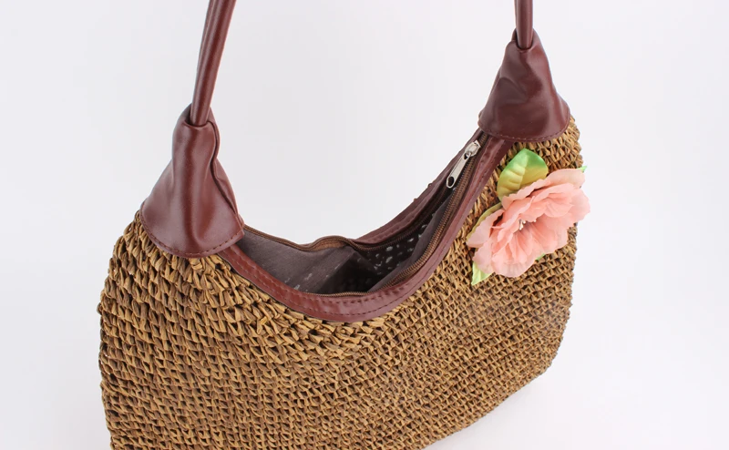 Bohemian Flower Shoulder Bags Women Casual Rattan Straw Bag Large Capacity Wicker Woven Handbags Female Summer Beach Purse Totes evening bags