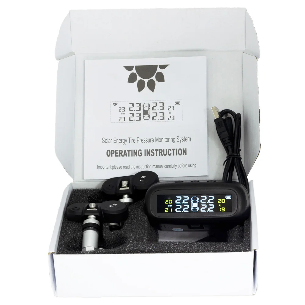 2019 Tire Pressure Monitoring System Car Solar TPMS Tire Pressure Alarm System With 4 Internal External Sensors For Cases