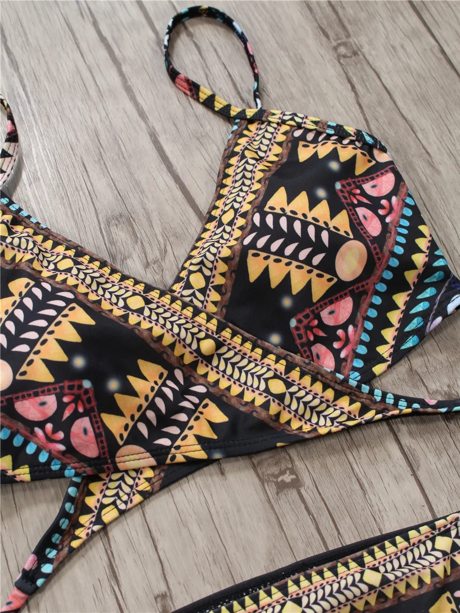 Сексуальное Бандажное Ацтекское бикини на завязках, купальный костюм, купальный костюм, пляжная одежда для плавания, Женский Бразильский бикини
