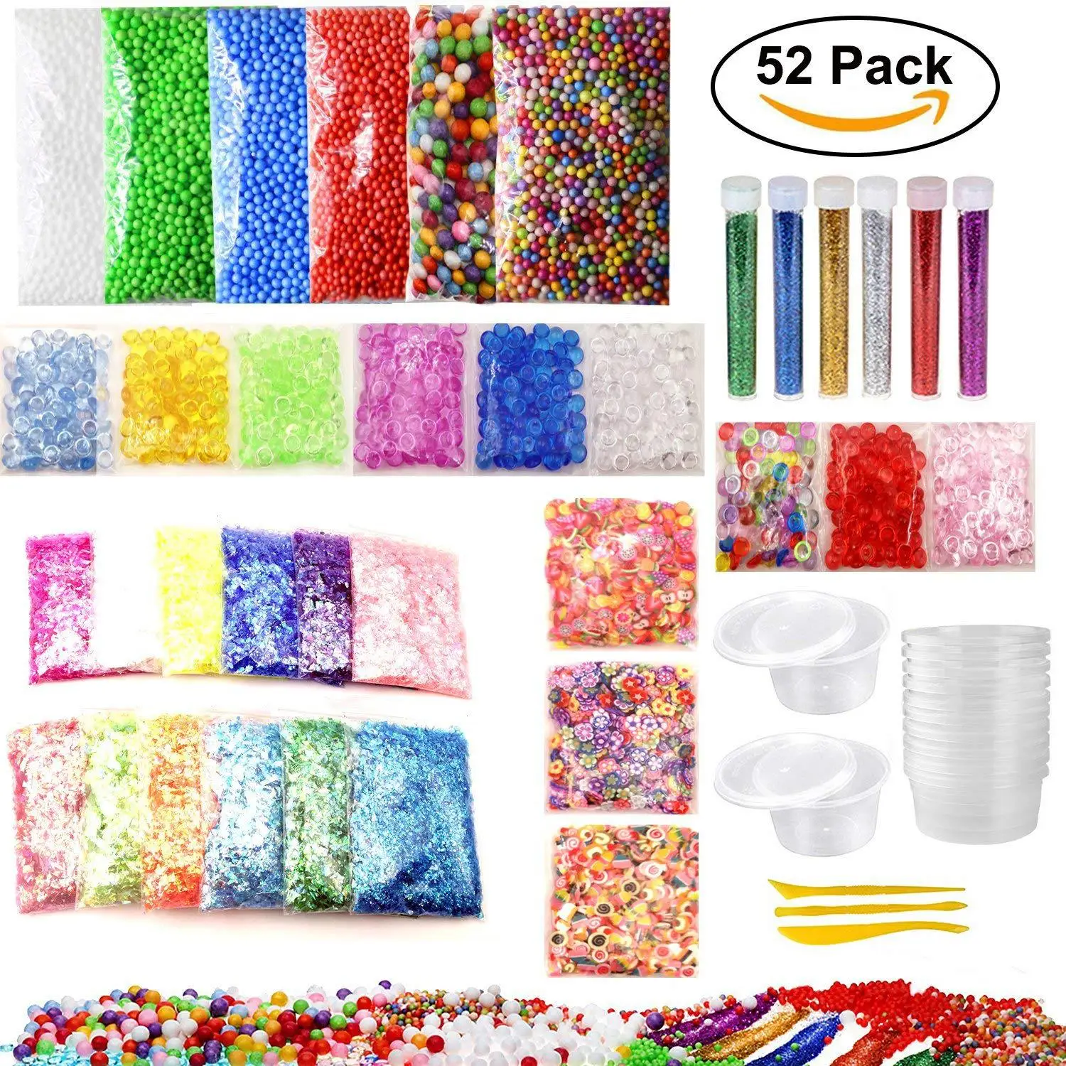 

52 PCS Slime SET Making Kit Colorful Foam Ball Granules Flat Beads Gold Powder Candy Paper Polymer Clay Set Children's DIY TOY