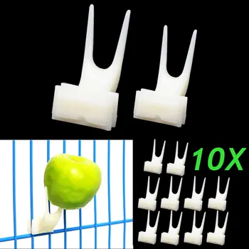 

10Pcs/Lot Fruit Fork Bird Feeder For parrots Pet Bird Supplies Plastic Food Holder Feeding On Cage Convenient Pet Device S/Larg