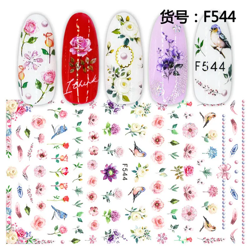 Супер тонкие самоклеящиеся милые животные цветы фрукты русская буква 3d переводные наклейки для ногтей маникюр Дизайн ногтей украшения аксессуары - Цвет: F544