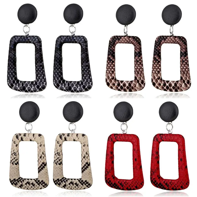 

1 Pair Retro Exaggerated Women Earrings Snakeskin Pattern Geometric Shape Earring Ear Stud Jewelry Gifts