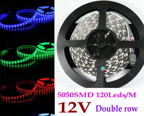 5 м Двухрядные SMD5050 RGB гибкий линейный свет 600 светодиодов non-Водонепроницаемый DC 12 V 120LED/метр домашний бар автомобильного грузовика украшение для шкафа-цветная(RGB