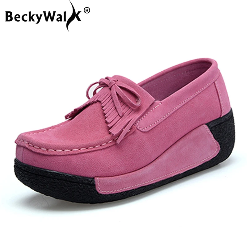 BeckyWalk Herbst Dicken Boden Plattform Turnschuhe Frauen Schuhe Wildleder Leder Casual Schuhe Frauen Quasten zapatos mujer LoaferWSH2893