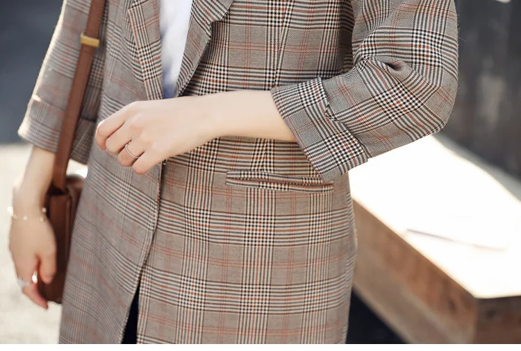 2019 новая весенняя женская одежда клетчатый костюм куртка Свободное пальто костюм с сеткой модный Женский Повседневный блейзер верхняя