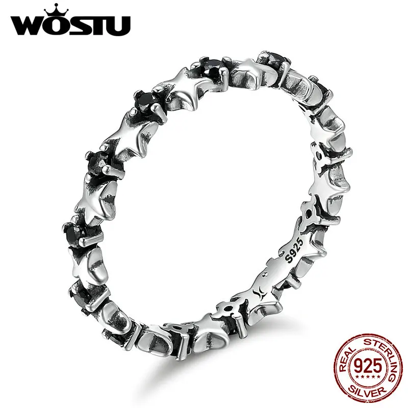 WOSTU,, настоящее 925 пробы, серебряные счетные звезды, стекируемые кольца для женщин, роскошные S925 серебряные ювелирные изделия, подарок CQR142