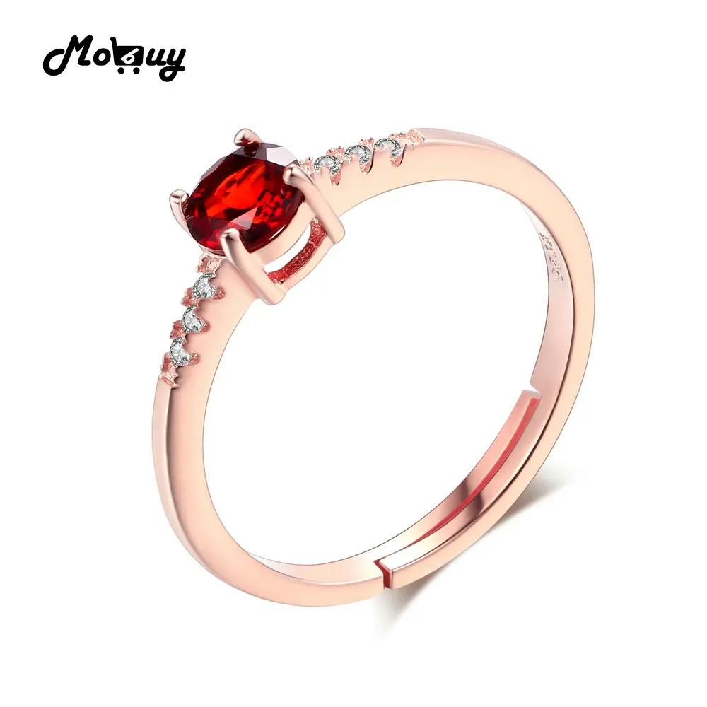 MoBuy 100% 925 Sterling Silver 0.5 Carat Gemstone Ring For Women Resizable Rose Gold Plated Natural Garnet Fine Jewelry MBRI012