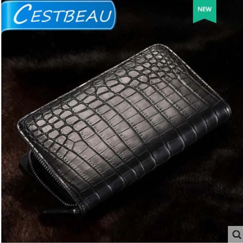 

Cestbeau import crocodile leather wallet Nile crocodile belly long zip hand clutch bag big check leather men's bag