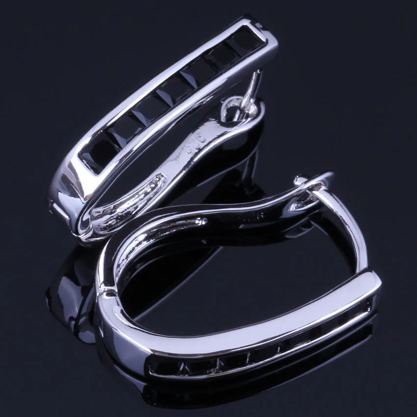

Stunning Black Cubic Zirconia 925 Sterling Silver Clip Hoop Huggie Earrings For Women V1055