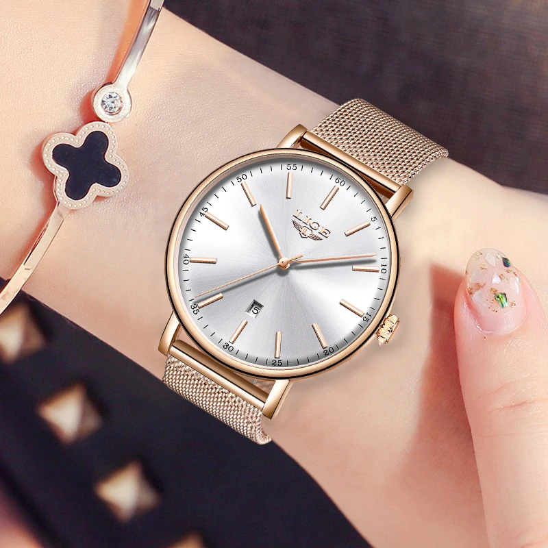 

LIGE 2019 Luxury Rose Gold Watch Womens Minimalist Fashion Casual Women's Watch Ultra-thin Waterproof Quartz Clock Montre Femme