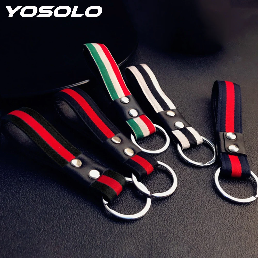 

YOSOLO Car Keyring Hand-Woven Leather Rope Keychain Car-styling Metal Key Rings Key Chain Key Holder Auto Accessories