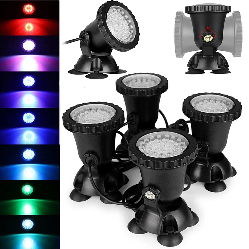 4Pcs x Aquarium 36 LED RGB Underwater Spot Garden Light Pond Lighting