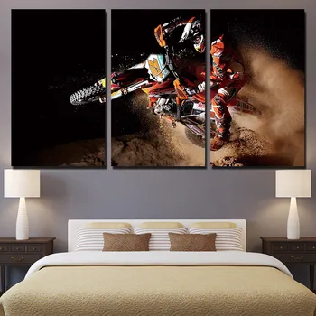 

JIE DO ART Canvas Paintings For Living Room Wall Art Prints Motorcycle Posters 3 Pieces Sports Motor Pictures Framework Home