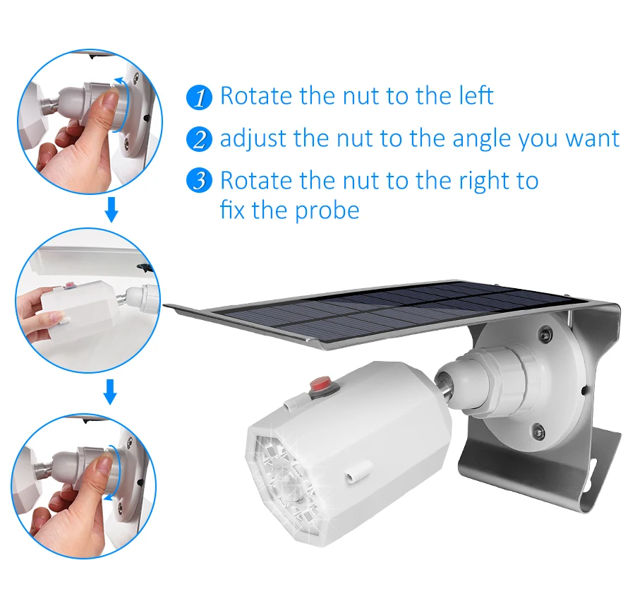 10 Светодиодный светильник на солнечной батарее, регулируемый светильник, угол поворота 500lm, водонепроницаемый светильник, точечный светильник с тремя режимами для наружного освещения, настенный светильник