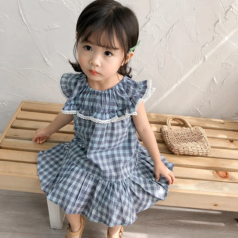 

2019 New Stylish Girls Plaid Ruffles Dress Sleeveleess Summer Kids Girls Dresses 0-4 Years