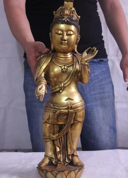 

Tibet Temple Copper Bronze Gild Stand GuanYin Kwan-yin Bodhisattva Buddha Statue