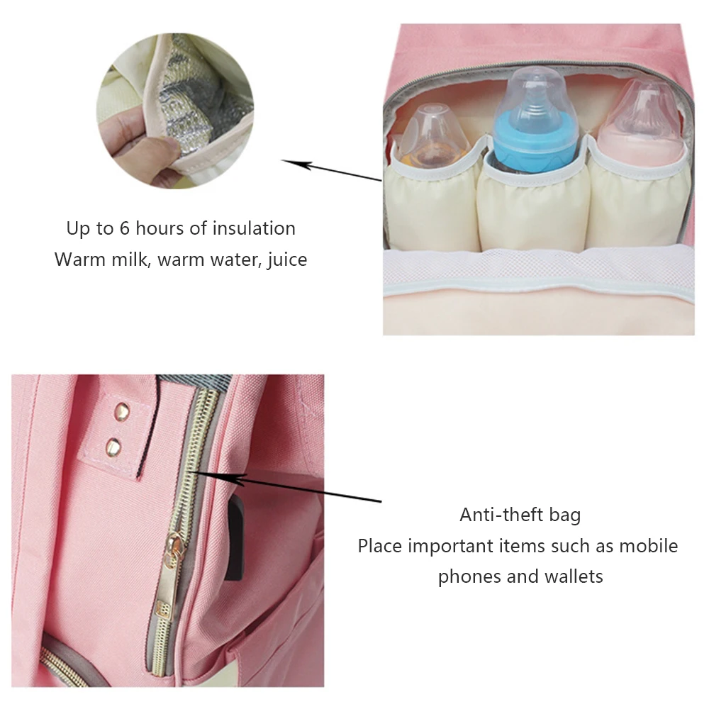Большая вместительная сумка для подгузников, сумка для подгузников, однотонный водонепроницаемый рюкзак для путешествий, рюкзак для грудных детей с интерфейсом USB