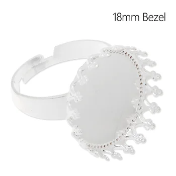 

Trend Adjustable Silver plated Ring Base Setting With 18 MM round Bezel, Sold 50PCS Per Bag, Ring Setting Blanks-C4683