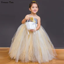 Серое, бежевое, Золотое Платье-пачка для девочек фатиновое платье с цветочным узором для девочек бальное платье принцессы для девочек, детское платье для свадьбы, дня рождения, От 1 до 14 лет