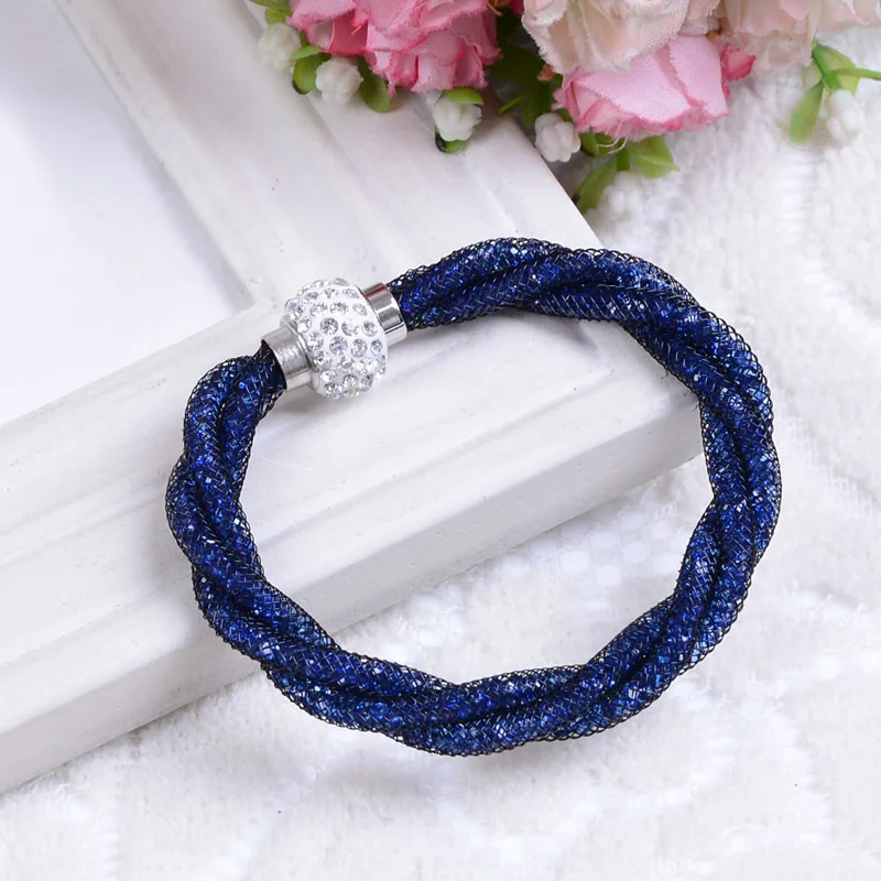 Mesh Tube Bracelet Plastic Net Thread Cord With Rhinestone Bangles For Women Fashion Jewelry