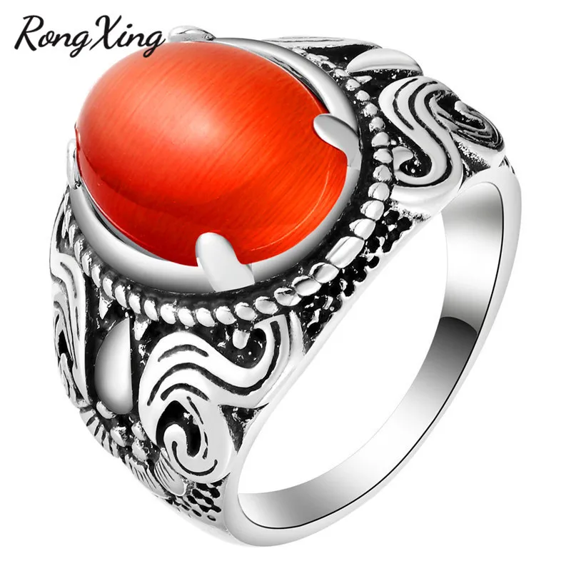 RongXing Новое винтажное большое овальное кольцо с синим/зеленым/белым/красным