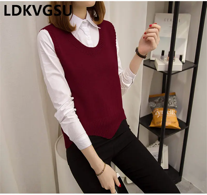 Sweater Vest Female Spring Autumn New Korean Students Large Size Was Thin Women Round Neck Hooded Knit Vest Is1617