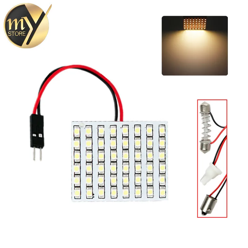 

led panel 48 SMD festoon Warm White Light Panel T10 w5w ba9s c5w Dome 48 LED Interior Bulb 12V Interior Lights