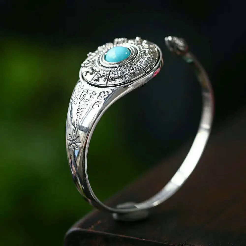 

RADHORSE 925 Silver Bangles for Women Fine Jewelry Turquoise Chinese Zodiac Signs The New Classic Style adjustable Bangles