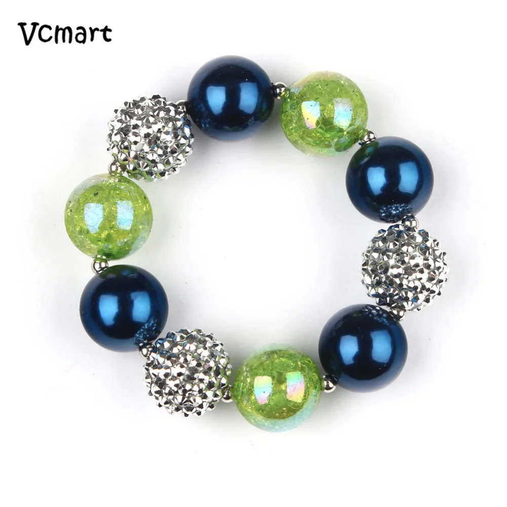 2017 Gift 2Pcs Silver Green Blue Beaded Kids Girls Chunky Bracelet Princess Party Bubbelgum