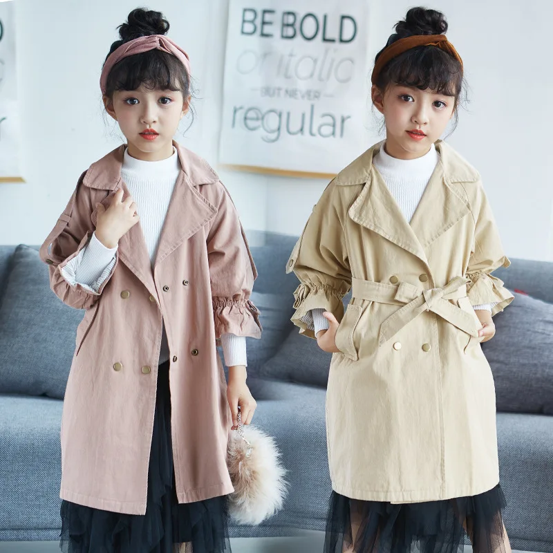 

Girls windbreaker 2018 new style spring and autumn fashion big girls long windbreaker cotton coat windbreaker