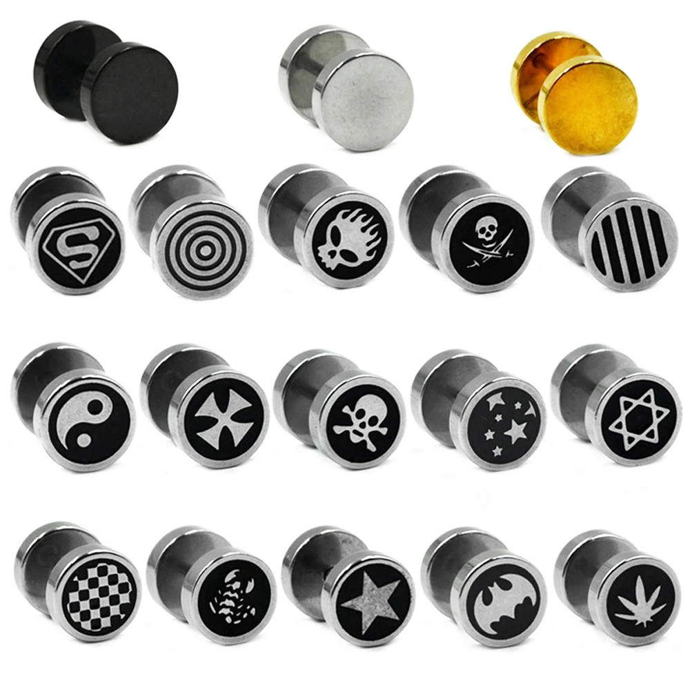 

Showlove-2 Pcs Stainless Steel Fake Ear Plug Tunnels Cheater Expander Stretcher Ear Flesh New Design Mixed Body Piercing Jewelry