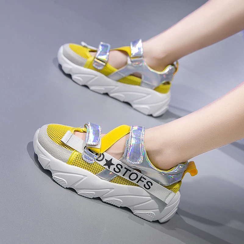 

2019 New Women Casual Shoes Spring Mesh Women Shoes Platform Lace-Up Fashion Mixed Colors Breathable Women Sneakers