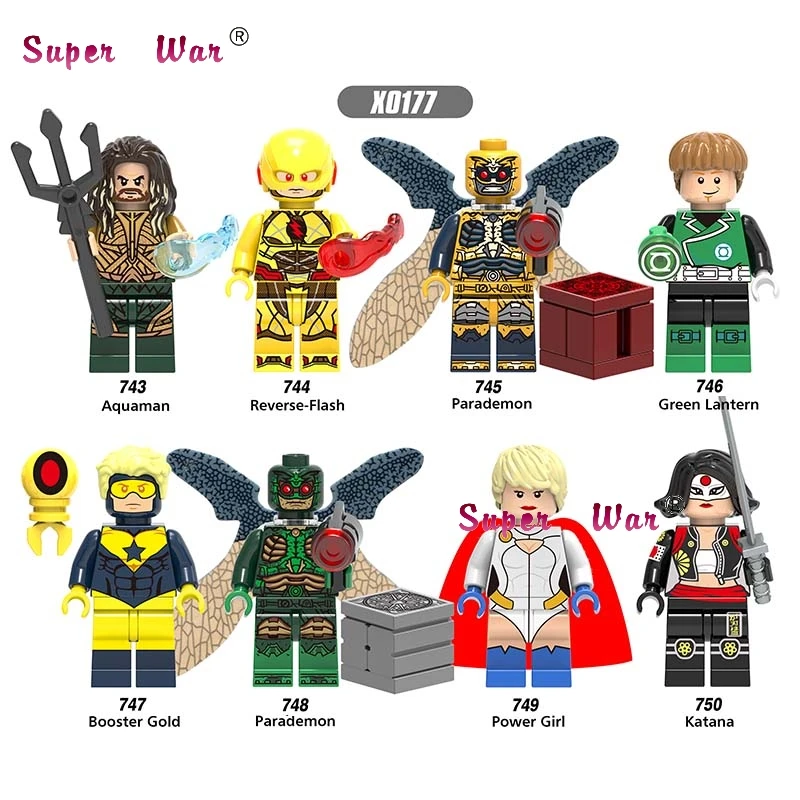 

50pcs Super Heroes DC Reverse-Flash Power Girl Parademon Gooster Gold Katana Aquaman building blocks bricks hobby toys for boys