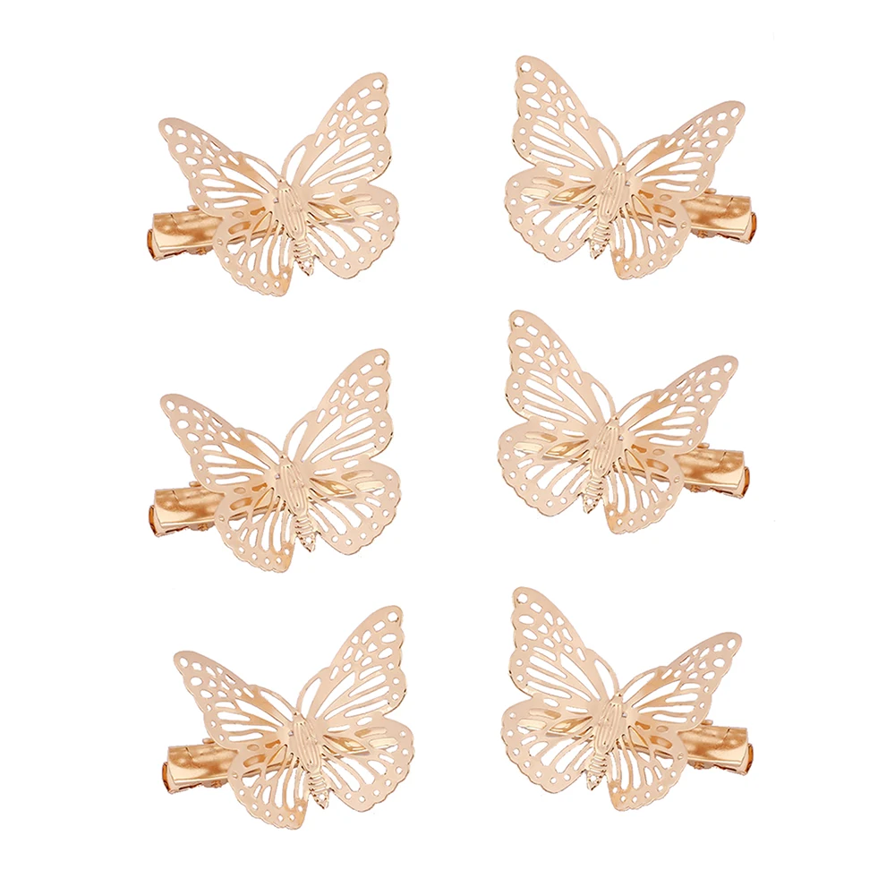 6pcs Women Butterfly Barrettes Metal Hair Three-dimensional Hollow Clips Bride Decoration Clip Retro Temperament elegant Hairpin |