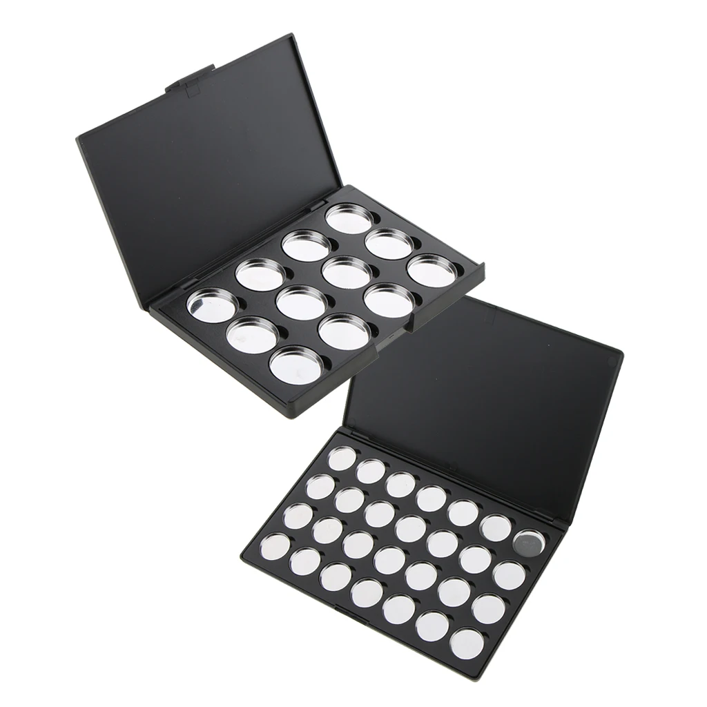 

2 Pieces Empty Magnetic Palette Box Eyeshadow Powder Blush Makeup Case Black Large Small