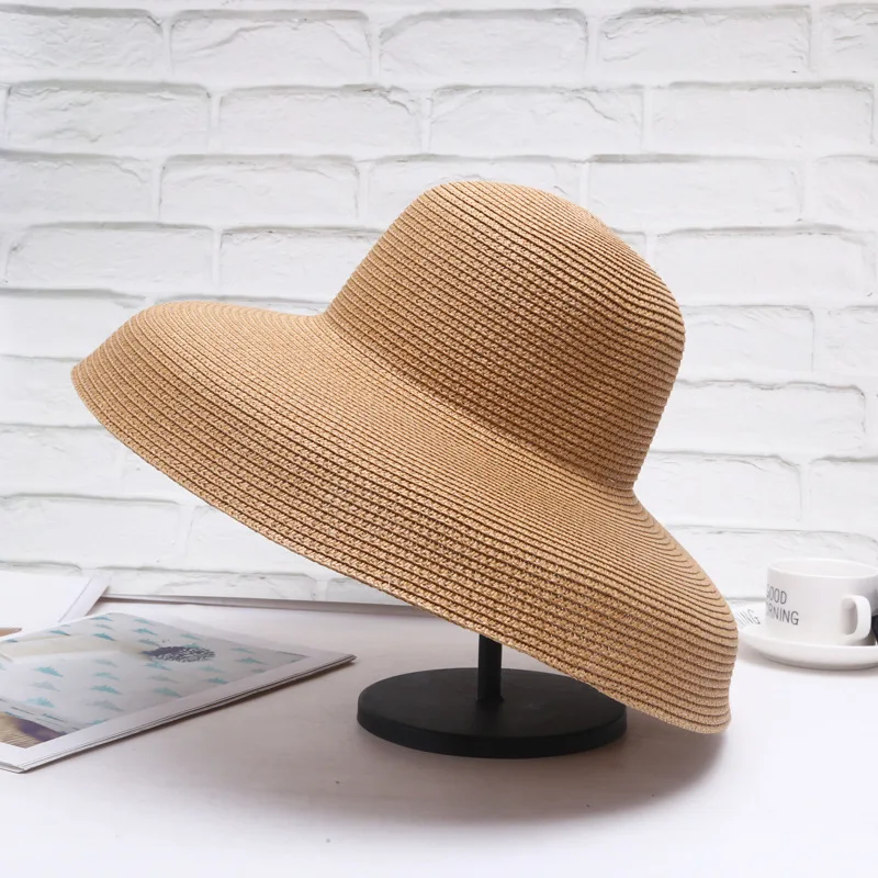 Летняя ветряная Ретро шляпа от солнца Женская Праздничная пляжная шляпа от солнца модная дикая шляпа от солнца шляпа большой травы - Цвет: Khaki