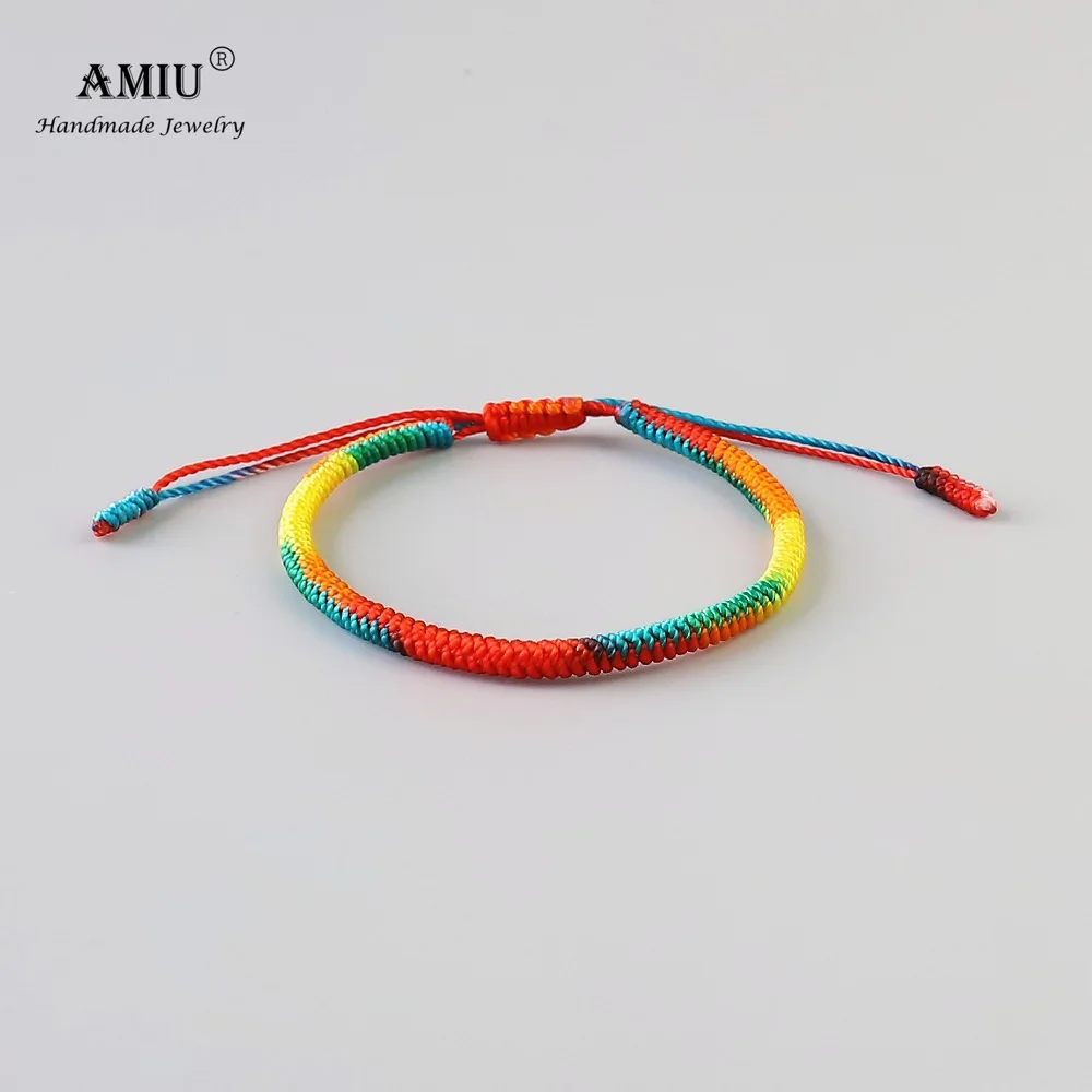 AMIU Tibetan Buddhist Lucky Charm Tibetan Bracelets & Bangles For Women Men Handmade Knots Gradient Color Rope Gift Bracelet