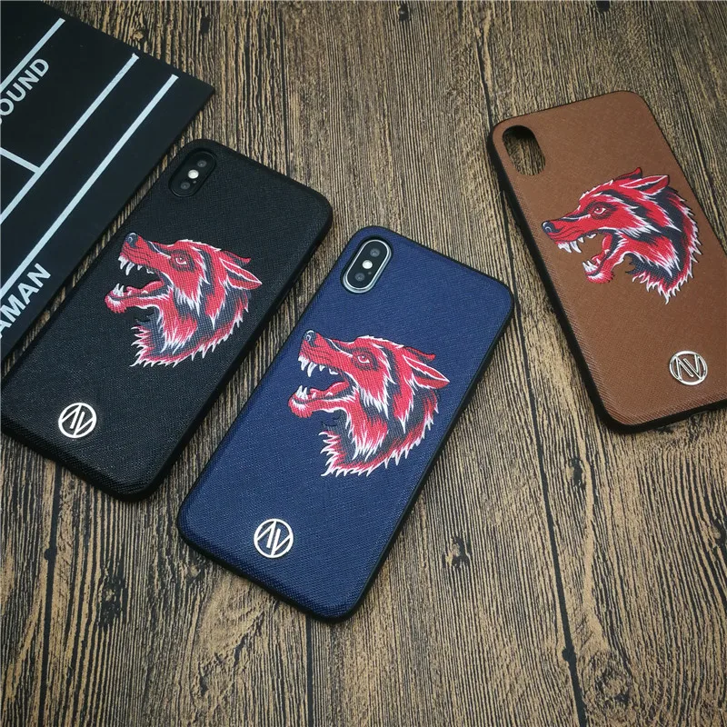 

Luxury Brand Gc Wolf Case Cover For Iphone X Xs Max 8 7 6 6s Plus High Quality Leather Cases Simple Fashion Coque Funda Capa