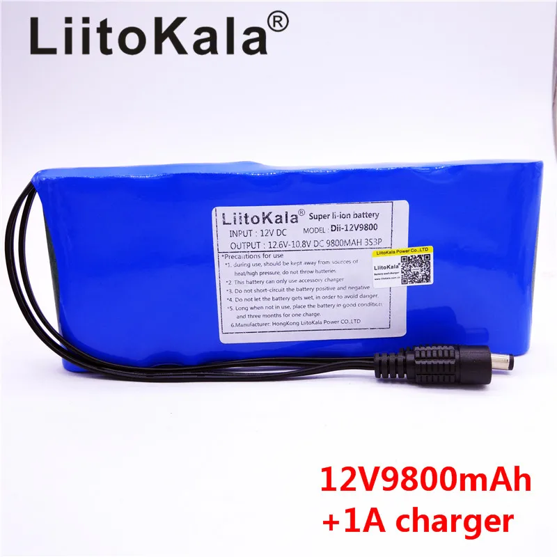 Liitokala аккумулятор 12 В 9800 мАч литий-ионный аккумулятор для камеры и зарядное устройство 12,6 в 1 а вилка Европа/США