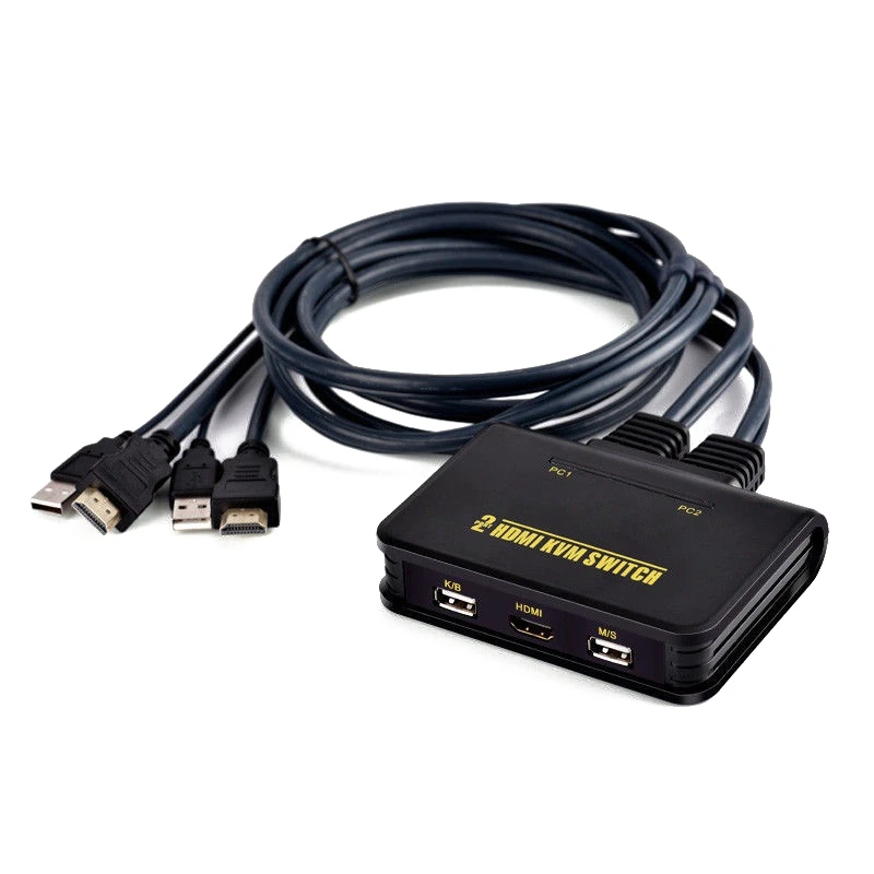 1X2 порта USB HDMI KVM переключатель с кабелем для двойной клавиатуры монитора мыши