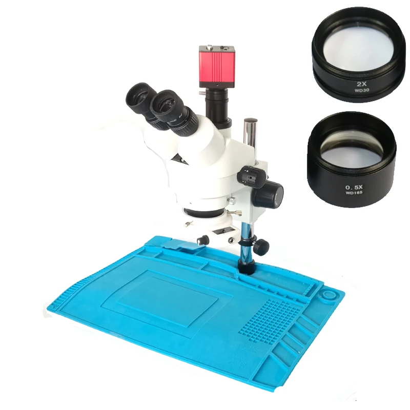 

13MP HDMI VGA microscope camera 3.5X-90X Simul Focal trinocular stereo microscope with 144 led ring light for Smartphone repair