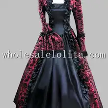 В готическом стиле, фиолетового и черного Цветочный принт Винтаж 18th века вечерние платье исторический костюм на Хэллоуин