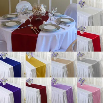 

Modern Banquet Hotel Satin Tablecloth Home Party Wedding Decor Table Flag Good Quality Satin Table Runner Festival Supply