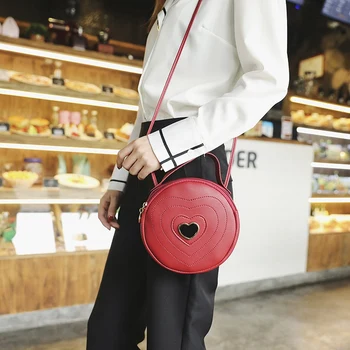 

JHD-Fashion Cute Round Heart-Shaped Pattern Women'S Zipper Messenger Bag Shoulder Bag Handbag