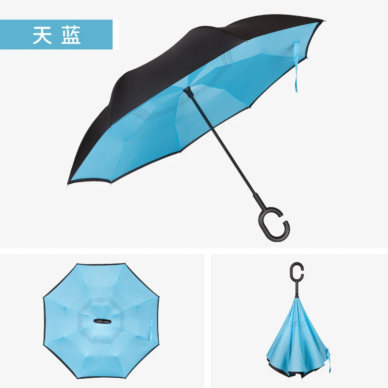Ветронепроницаемый двухсторонний складной двойной перевернутый Зонт самостоящий непромокаемый c-тип крюк руки автомобильный зонтик - Цвет: A02