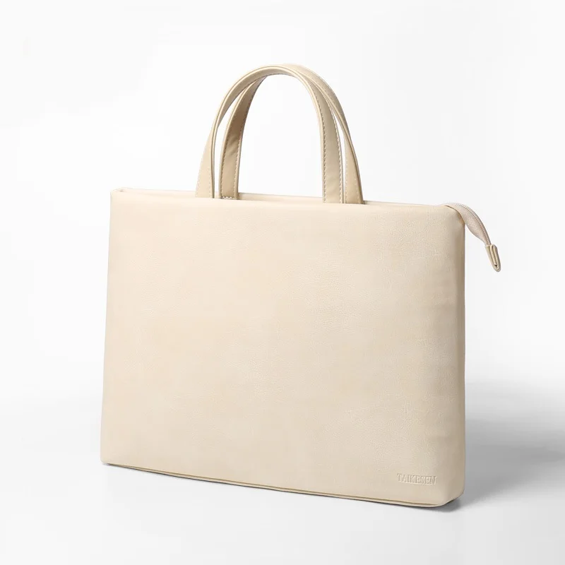 Мягкая кожаная женская сумка-мессенджер для ноутбука 13 14 15 15,6 11 12 дюймов, сумка через плечо для ноутбука Macbook Pro Air Dell lenovo - Цвет: Бежевый