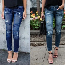 Облегающие плиссированные брюки-карандаш с дырками модные новые стильные сексуальные повседневные женские джинсы прямые джинсы с высокой талией