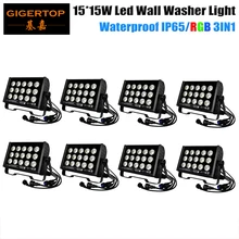 Высокое качество, 8 шт./партия, 15x15 Вт, трехцветный светодиод, настенная шайба, открытый водонепроницаемый светодиодный фонарь RGB, DMX управление, светодиодные сценические огни